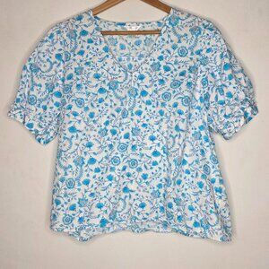 Draper James Blue / White Floral Vneck Short Sleeve Top Size XL
